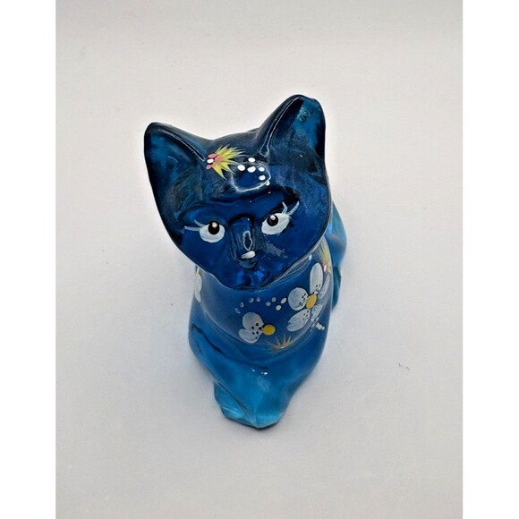 Fenton Perky Aqua Blue Hand Painted Signed Cat No Sticker Used - Picture 8 of 15